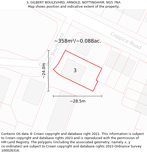 3, GILBERT BOULEVARD, ARNOLD, NOTTINGHAM, NG5 7NA: Plot and title map