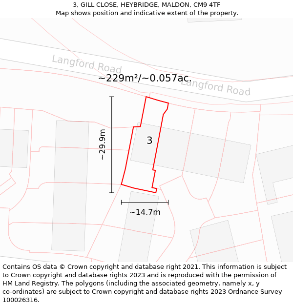 3, GILL CLOSE, HEYBRIDGE, MALDON, CM9 4TF: Plot and title map