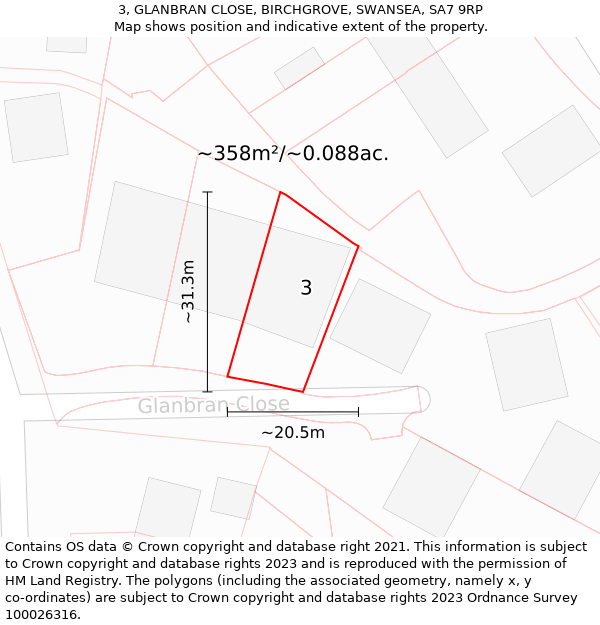 3, GLANBRAN CLOSE, BIRCHGROVE, SWANSEA, SA7 9RP: Plot and title map