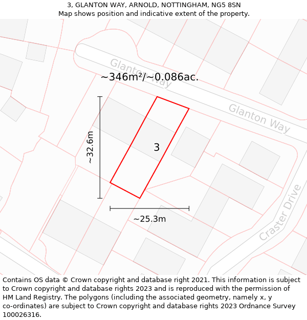 3, GLANTON WAY, ARNOLD, NOTTINGHAM, NG5 8SN: Plot and title map