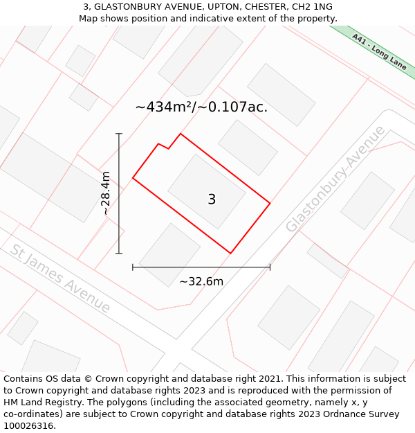 3, GLASTONBURY AVENUE, UPTON, CHESTER, CH2 1NG: Plot and title map