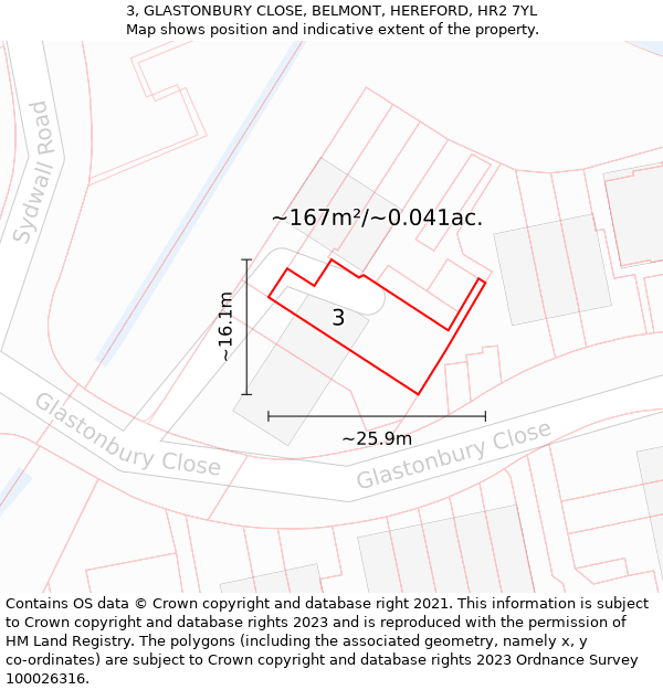 3, GLASTONBURY CLOSE, BELMONT, HEREFORD, HR2 7YL: Plot and title map