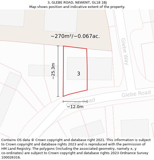 3, GLEBE ROAD, NEWENT, GL18 1BJ: Plot and title map