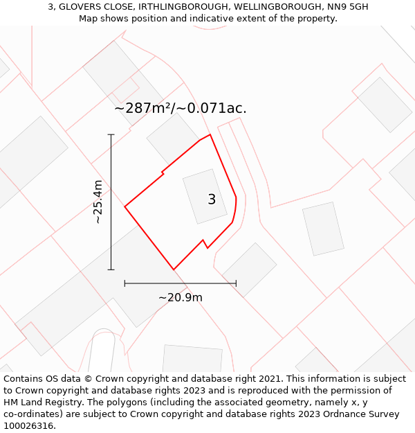 3, GLOVERS CLOSE, IRTHLINGBOROUGH, WELLINGBOROUGH, NN9 5GH: Plot and title map