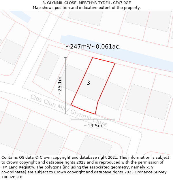 3, GLYNMIL CLOSE, MERTHYR TYDFIL, CF47 0GE: Plot and title map