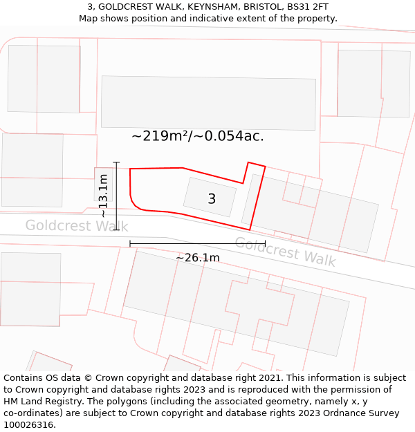 3, GOLDCREST WALK, KEYNSHAM, BRISTOL, BS31 2FT: Plot and title map