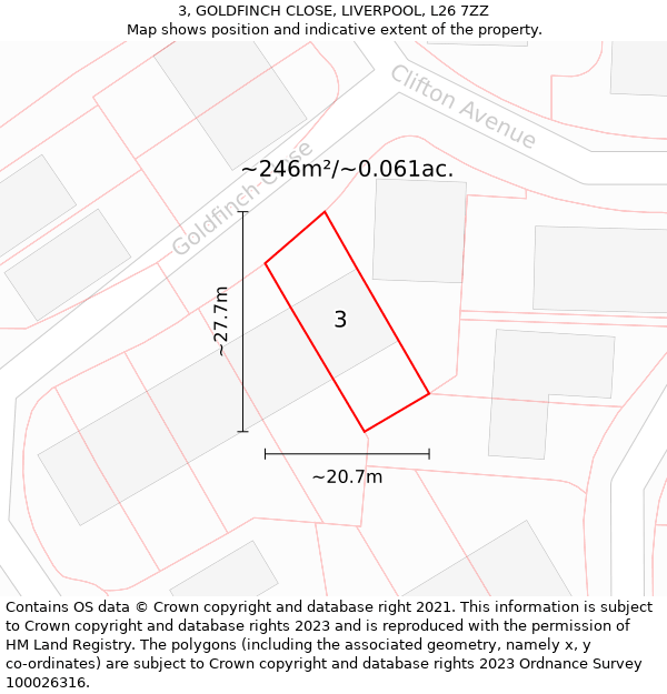 3, GOLDFINCH CLOSE, LIVERPOOL, L26 7ZZ: Plot and title map