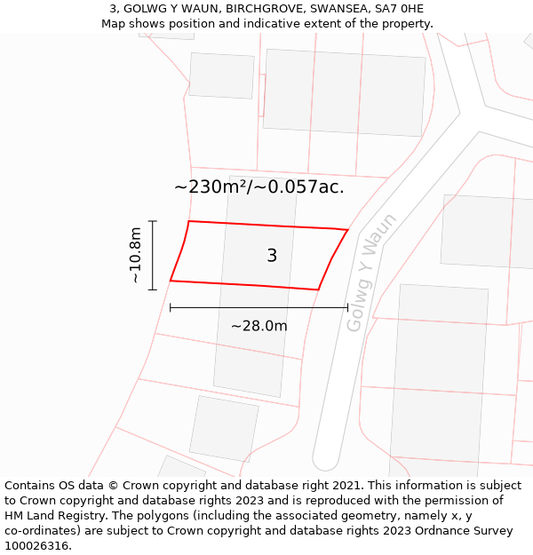 3, GOLWG Y WAUN, BIRCHGROVE, SWANSEA, SA7 0HE: Plot and title map