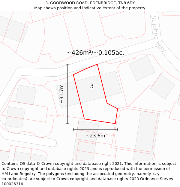 3, GOODWOOD ROAD, EDENBRIDGE, TN8 6DY: Plot and title map