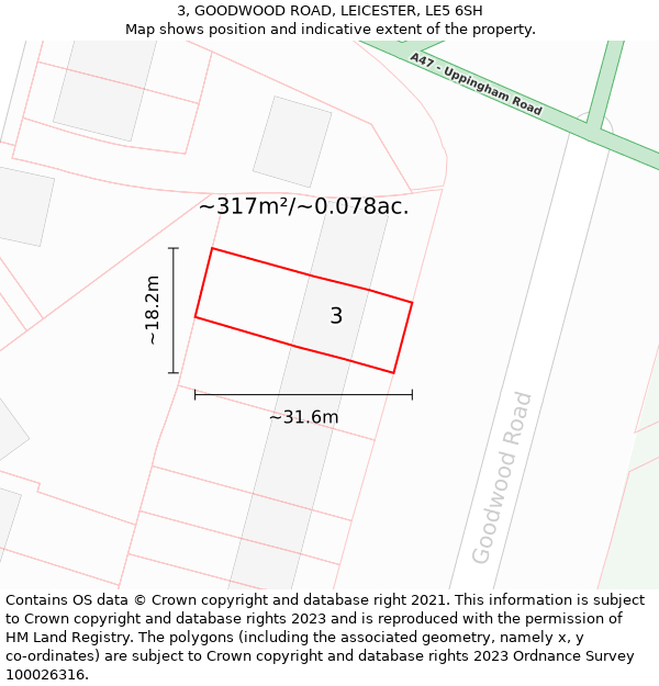 3, GOODWOOD ROAD, LEICESTER, LE5 6SH: Plot and title map