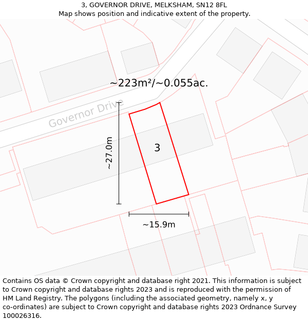 3, GOVERNOR DRIVE, MELKSHAM, SN12 8FL: Plot and title map