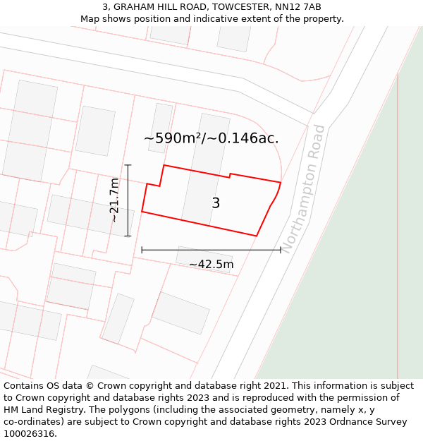 3, GRAHAM HILL ROAD, TOWCESTER, NN12 7AB: Plot and title map