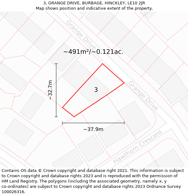 3, GRANGE DRIVE, BURBAGE, HINCKLEY, LE10 2JR: Plot and title map