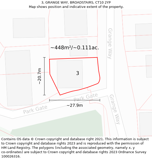 3, GRANGE WAY, BROADSTAIRS, CT10 2YP: Plot and title map