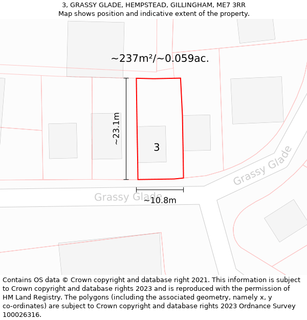 3, GRASSY GLADE, HEMPSTEAD, GILLINGHAM, ME7 3RR: Plot and title map