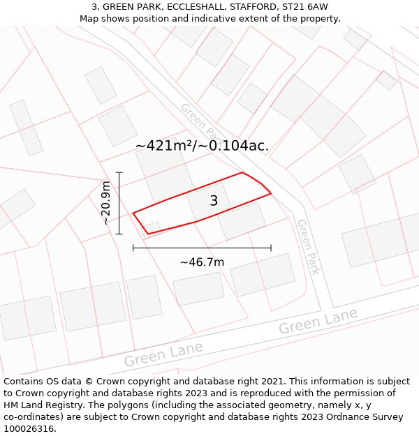 3, GREEN PARK, ECCLESHALL, STAFFORD, ST21 6AW: Plot and title map