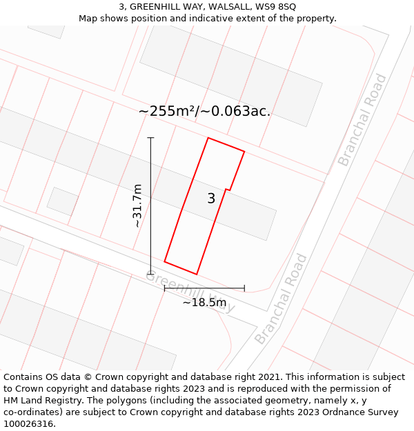 3, GREENHILL WAY, WALSALL, WS9 8SQ: Plot and title map