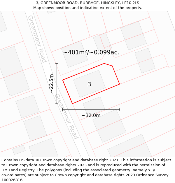 3, GREENMOOR ROAD, BURBAGE, HINCKLEY, LE10 2LS: Plot and title map