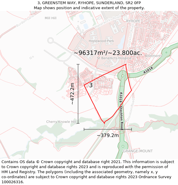 3, GREENSTEM WAY, RYHOPE, SUNDERLAND, SR2 0FP: Plot and title map