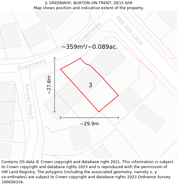 3, GREENWAY, BURTON-ON-TRENT, DE15 0AR: Plot and title map