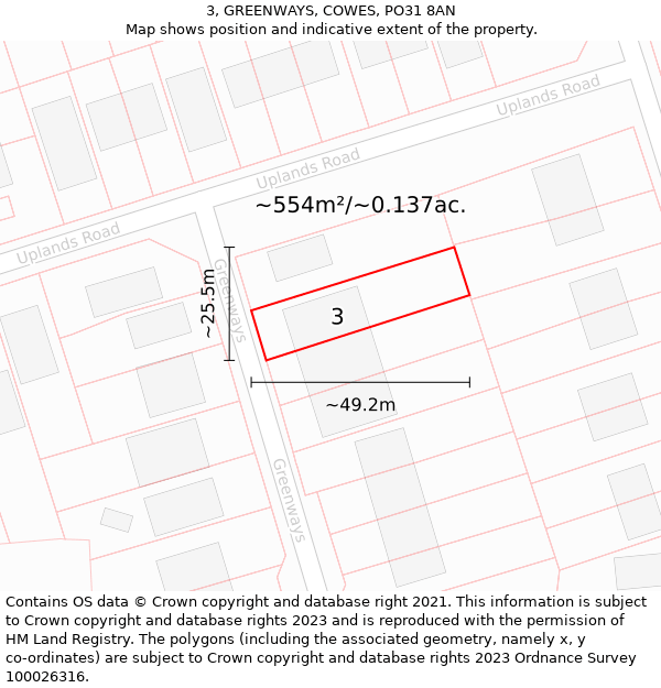 3, GREENWAYS, COWES, PO31 8AN: Plot and title map