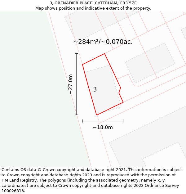 3, GRENADIER PLACE, CATERHAM, CR3 5ZE: Plot and title map