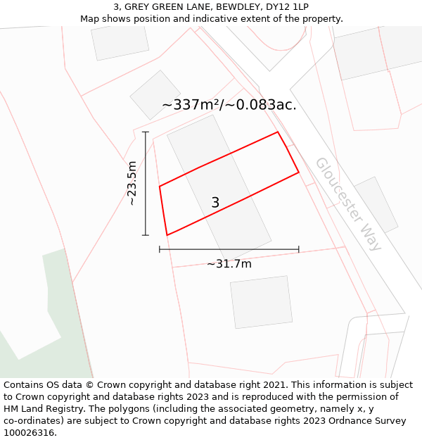 3, GREY GREEN LANE, BEWDLEY, DY12 1LP: Plot and title map