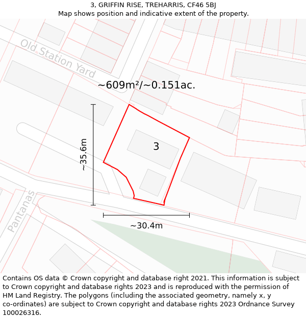 3, GRIFFIN RISE, TREHARRIS, CF46 5BJ: Plot and title map