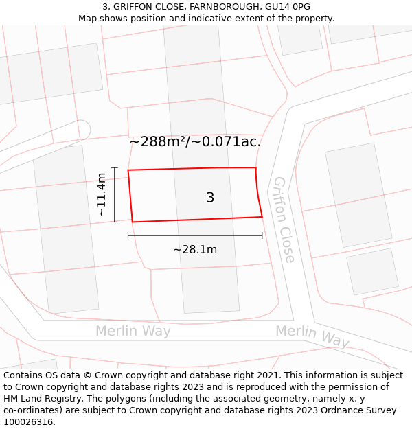 3, GRIFFON CLOSE, FARNBOROUGH, GU14 0PG: Plot and title map