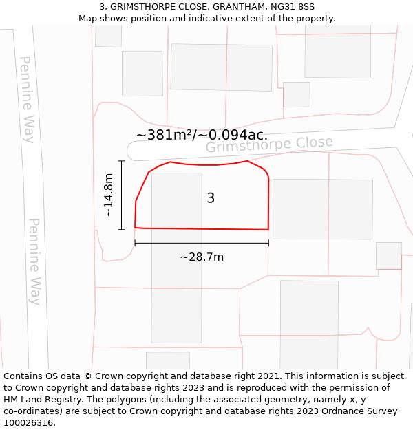 3, GRIMSTHORPE CLOSE, GRANTHAM, NG31 8SS: Plot and title map