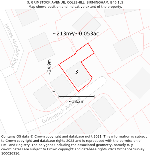 3, GRIMSTOCK AVENUE, COLESHILL, BIRMINGHAM, B46 1LS: Plot and title map