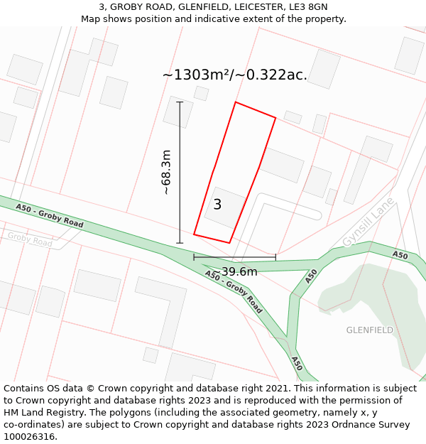 3, GROBY ROAD, GLENFIELD, LEICESTER, LE3 8GN: Plot and title map