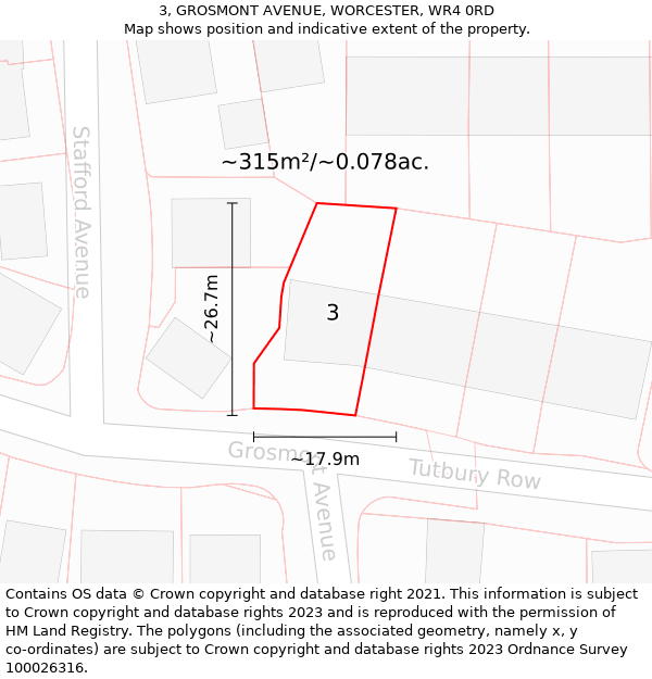 3, GROSMONT AVENUE, WORCESTER, WR4 0RD: Plot and title map