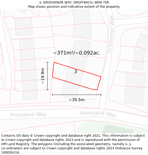 3, GROSVENOR WAY, DROITWICH, WR9 7SR: Plot and title map