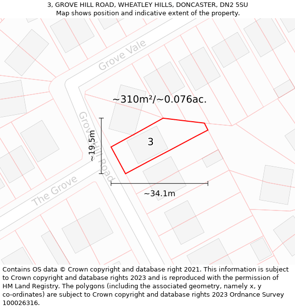 3, GROVE HILL ROAD, WHEATLEY HILLS, DONCASTER, DN2 5SU: Plot and title map