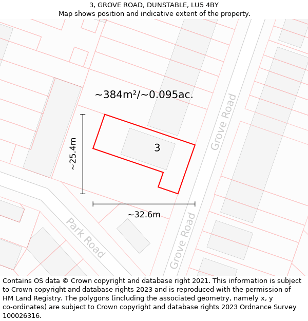 3, GROVE ROAD, DUNSTABLE, LU5 4BY: Plot and title map