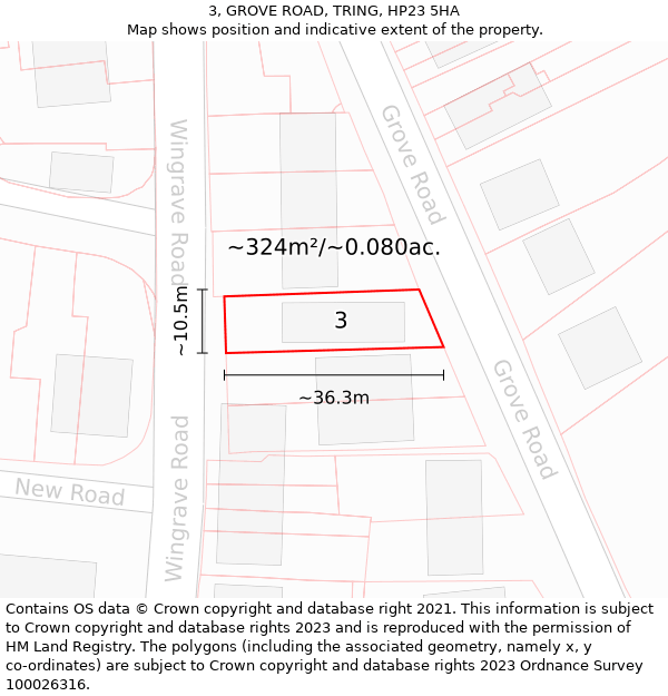 3, GROVE ROAD, TRING, HP23 5HA: Plot and title map