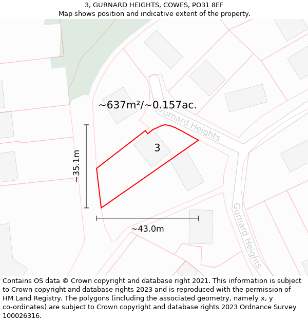 3, GURNARD HEIGHTS, COWES, PO31 8EF: Plot and title map