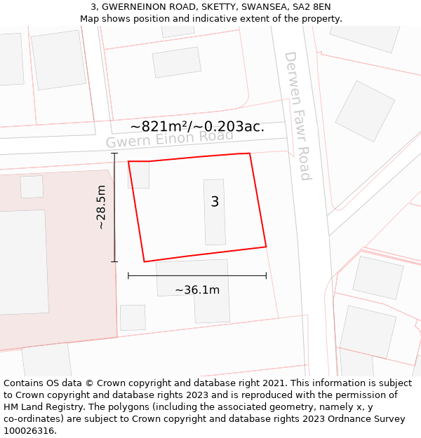 3, GWERNEINON ROAD, SKETTY, SWANSEA, SA2 8EN: Plot and title map