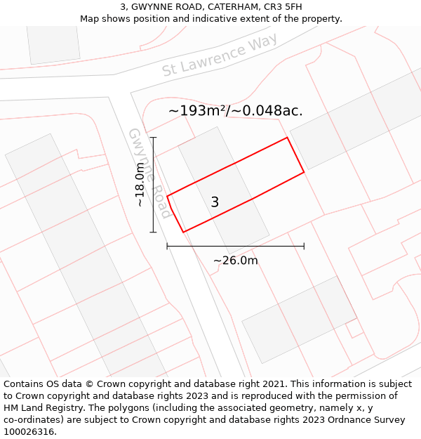 3, GWYNNE ROAD, CATERHAM, CR3 5FH: Plot and title map