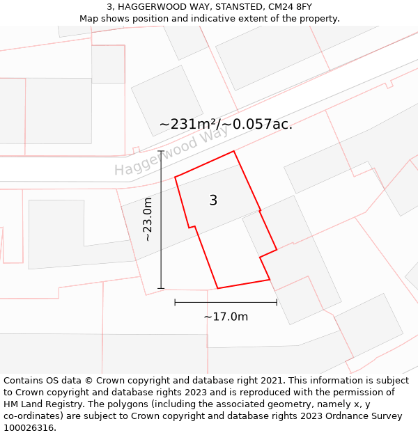 3, HAGGERWOOD WAY, STANSTED, CM24 8FY: Plot and title map