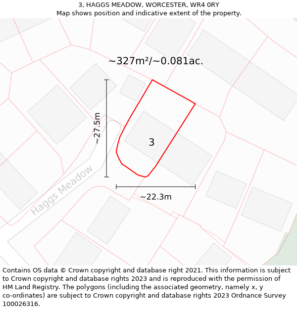 3, HAGGS MEADOW, WORCESTER, WR4 0RY: Plot and title map