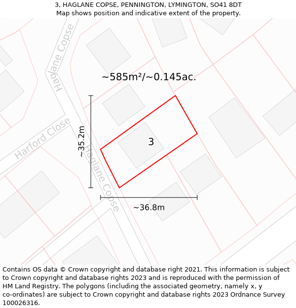 3, HAGLANE COPSE, PENNINGTON, LYMINGTON, SO41 8DT: Plot and title map