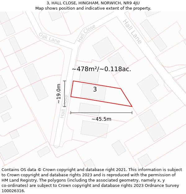 3, HALL CLOSE, HINGHAM, NORWICH, NR9 4JU: Plot and title map