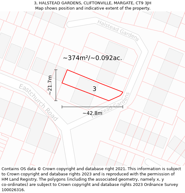 3, HALSTEAD GARDENS, CLIFTONVILLE, MARGATE, CT9 3JH: Plot and title map