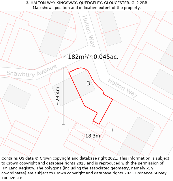 3, HALTON WAY KINGSWAY, QUEDGELEY, GLOUCESTER, GL2 2BB: Plot and title map