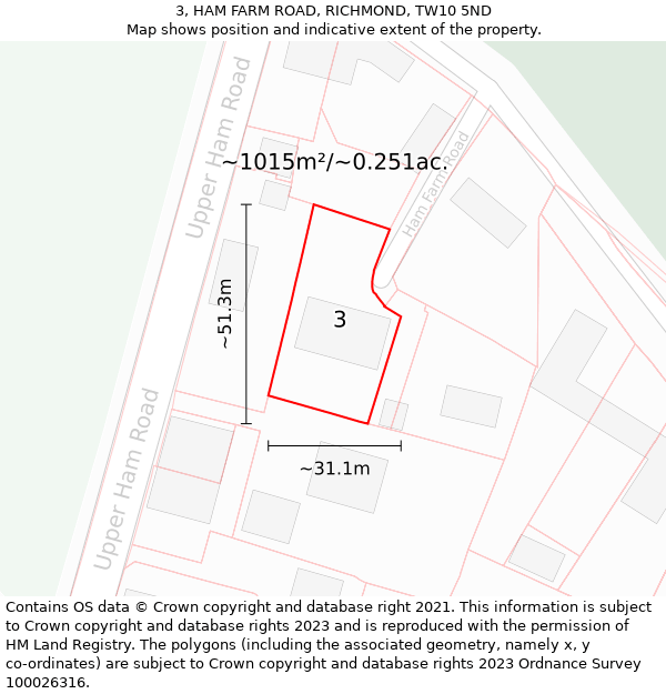 3, HAM FARM ROAD, RICHMOND, TW10 5ND: Plot and title map