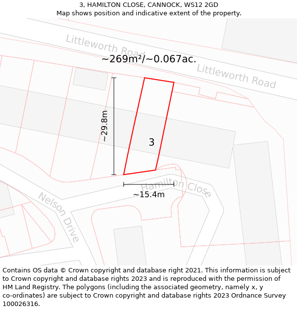 3, HAMILTON CLOSE, CANNOCK, WS12 2GD: Plot and title map