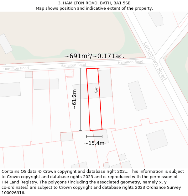 3, HAMILTON ROAD, BATH, BA1 5SB: Plot and title map