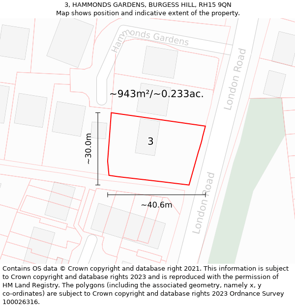 3, HAMMONDS GARDENS, BURGESS HILL, RH15 9QN: Plot and title map